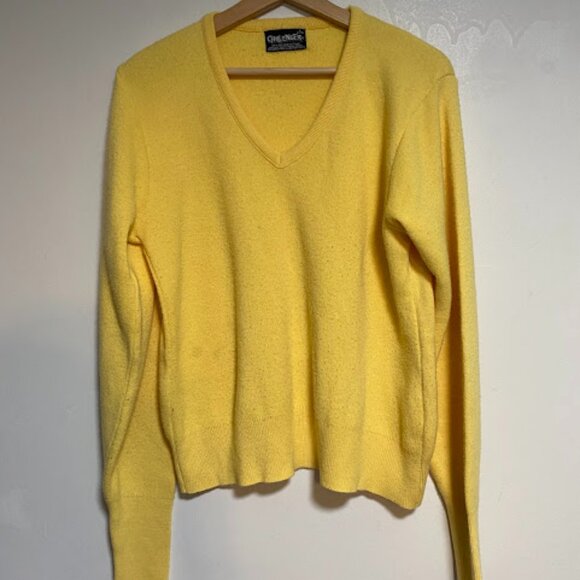 Vintage Challenger Yellow Orlon Acrylic V-Neck Women's Sweater Size L - Picture 3 of 10